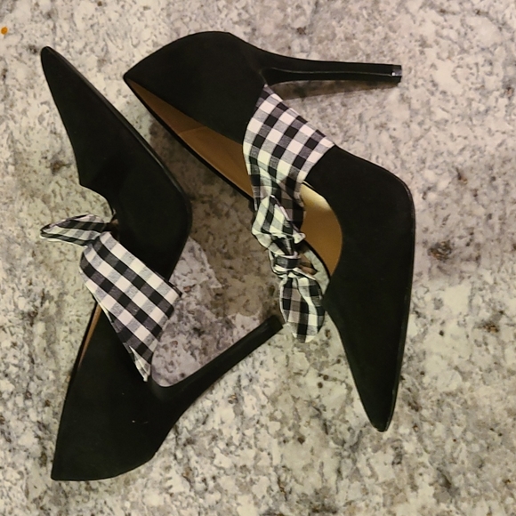 Qupid black pointy toe heels with plaid bow 8.5 - Picture 5 of 8